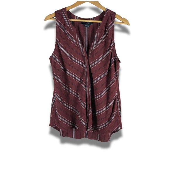 SANCTUARY Rustic Red Striped Linen Blend Sleeveless Top LARGE - Picture 1 of 6